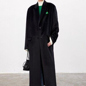 CHICJOC Italian Baby Alpaca Black Coat Luxury 100% Baby Alpaca Satin Wave 36